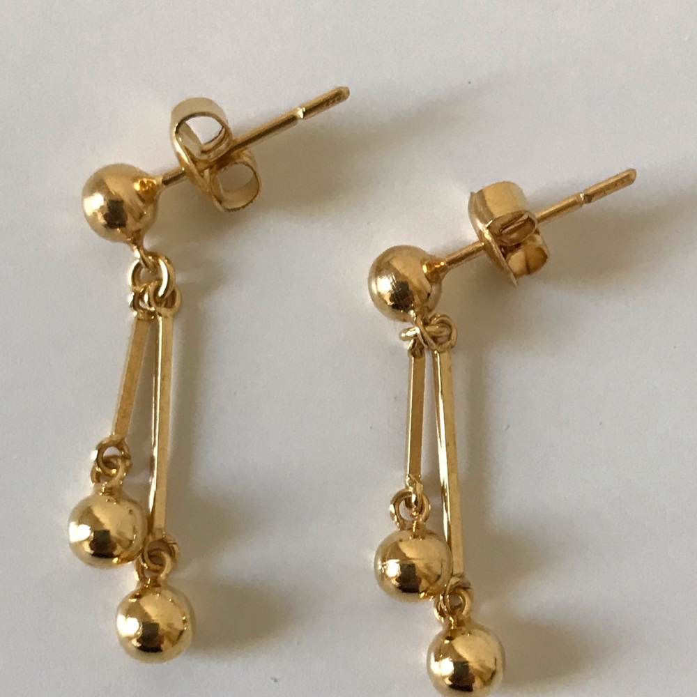 14K Gold Beaded Log Long Drop Earrings!
